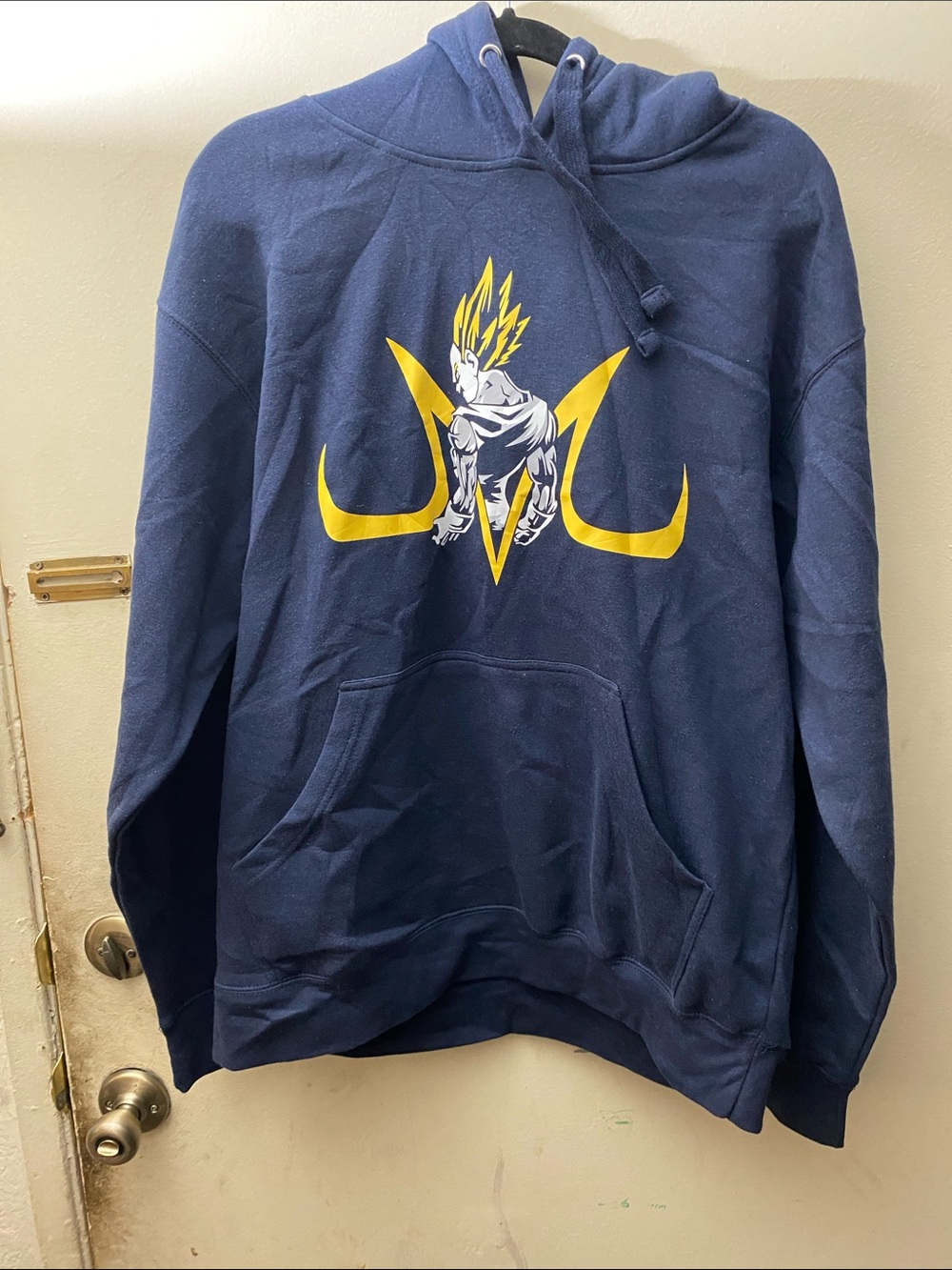Navy Graphic Pullover Hoodie with Yellow Majin Vegeta Emblem